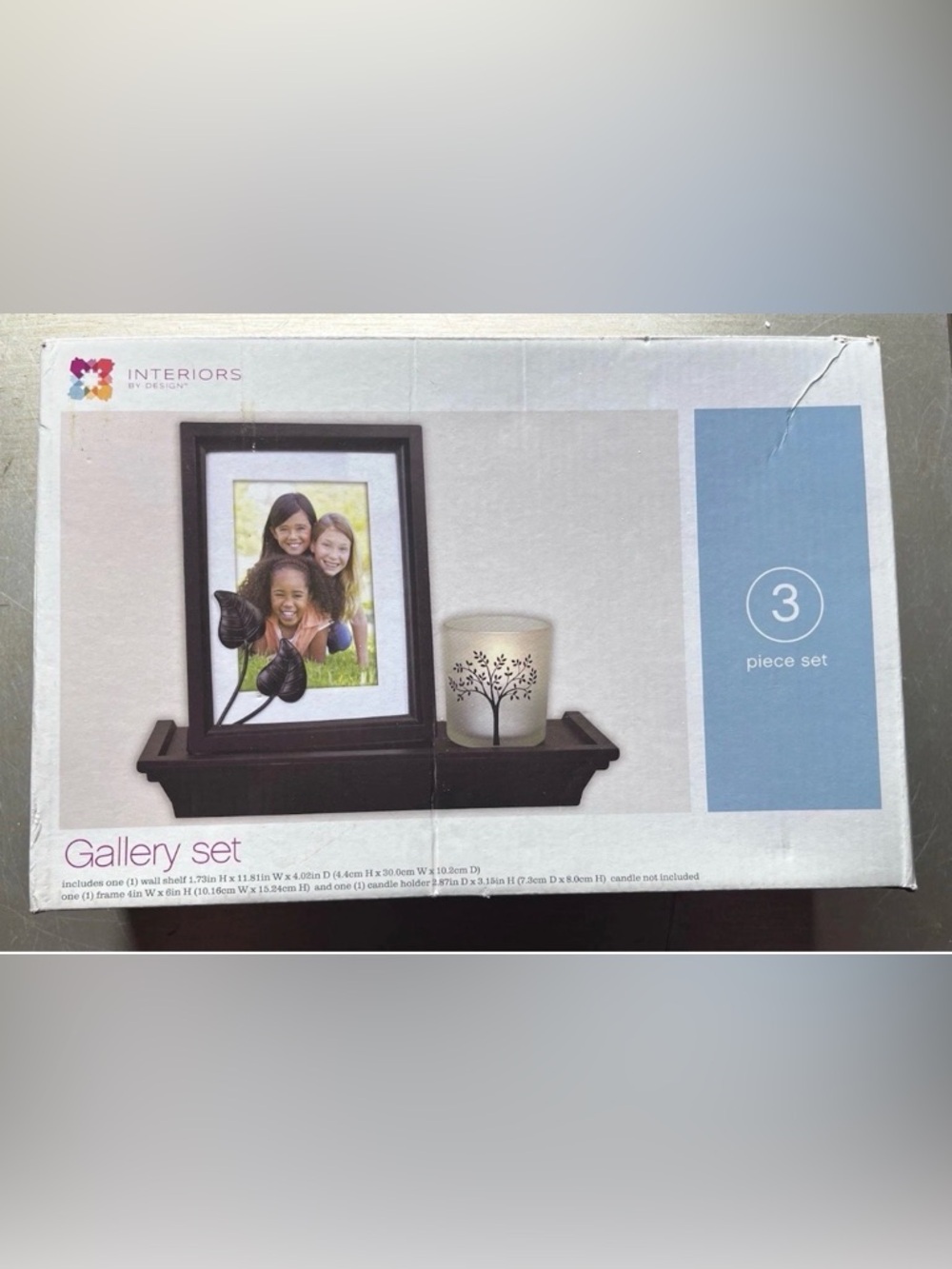 Interiors by Design 3 Pc Wall Decor Set Shelf Frame Candle Holder Black